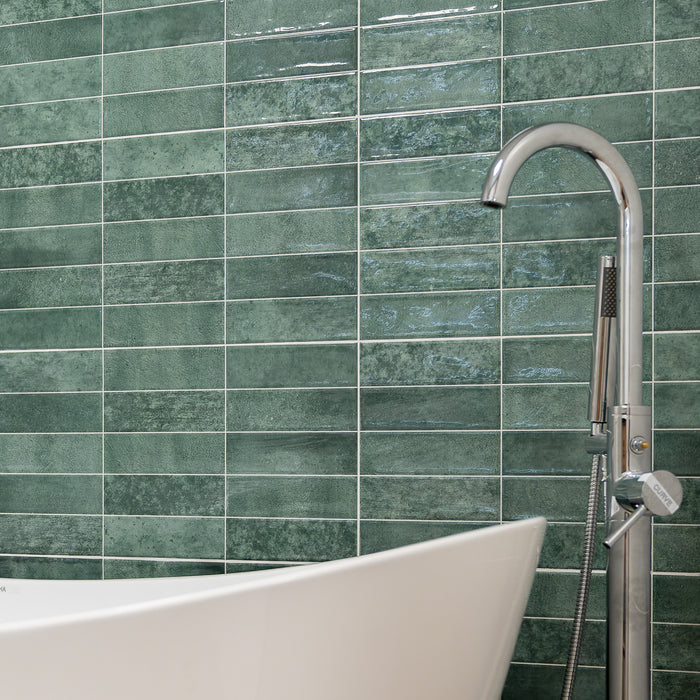 Pool Green Brick Effect 31.6 x 60cm Wall Tile - 1.52sqm perbox