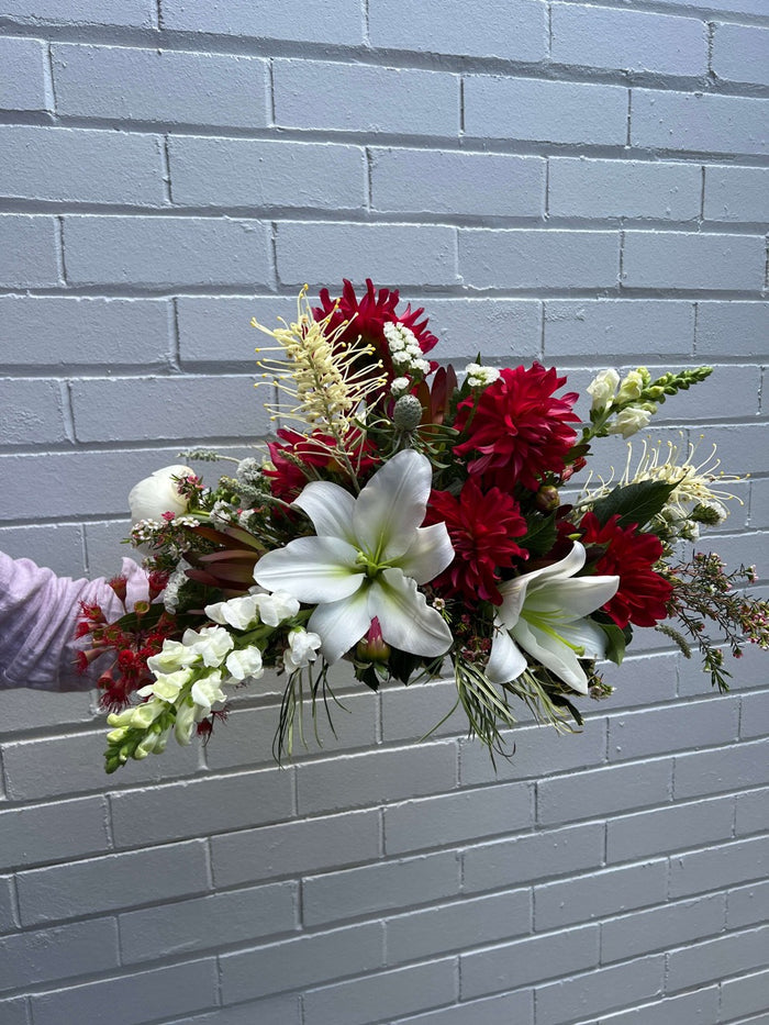 Red, White & Gold Christmas Flowers Table Arrangement