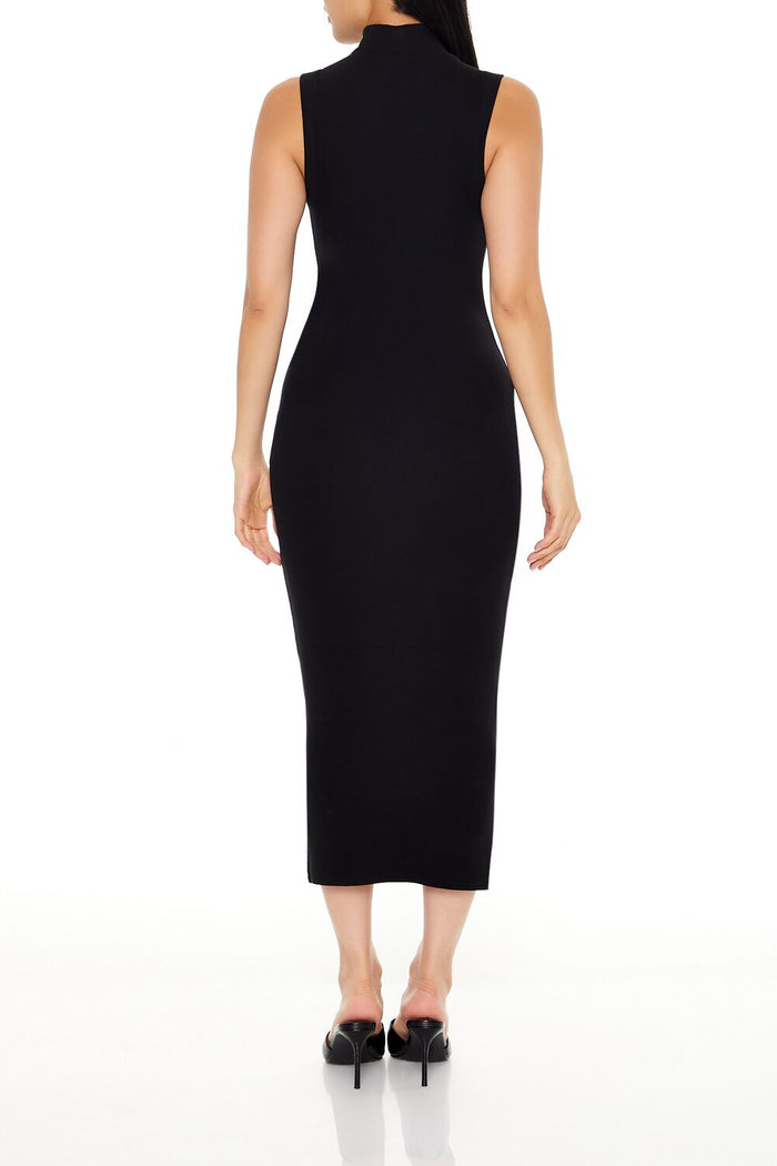 Ribbed Knit Mock Neck Midi Dress