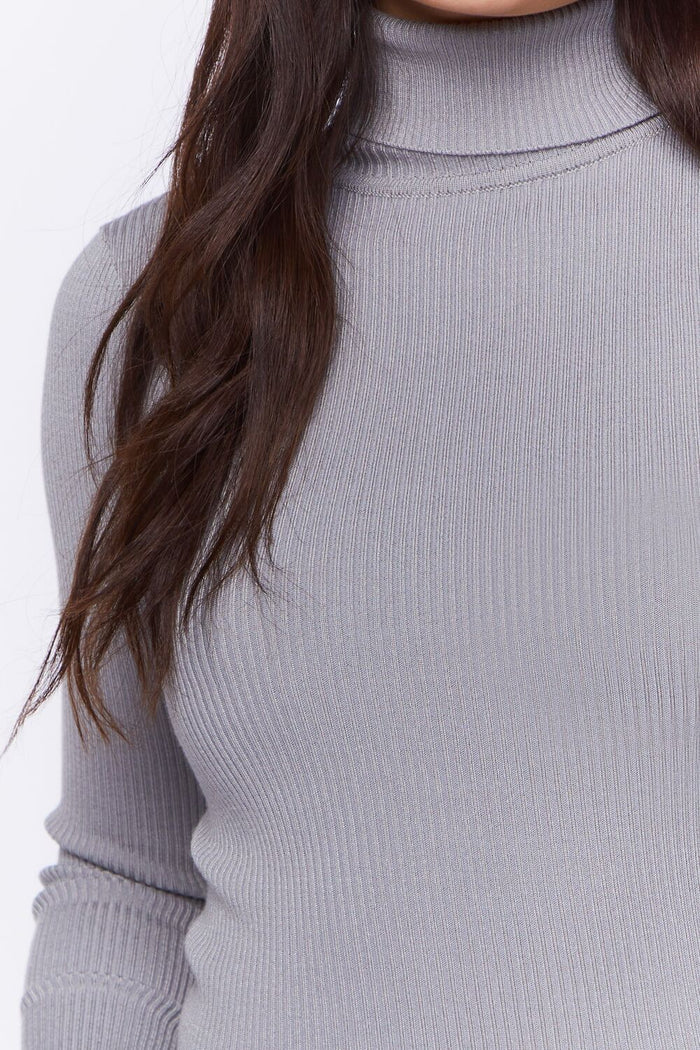 Ribbed Turtleneck Sweater-Knit Top