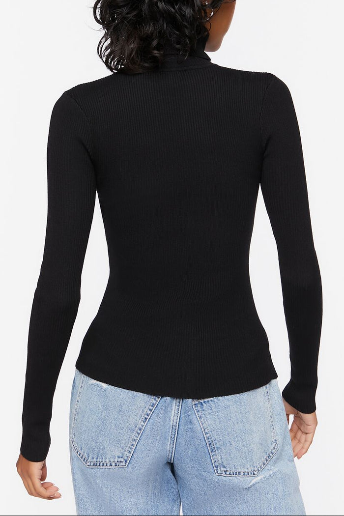 Ribbed Turtleneck Sweater-Knit Top