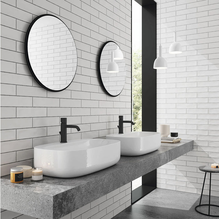 Rural Flat White Traditional Edge Brick Effect 7.5 x 30cm White Body Tile - 1sqm perbox