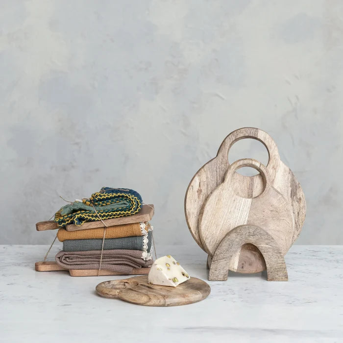 S/4 Stitched Dish Cloths & Wood Board Set