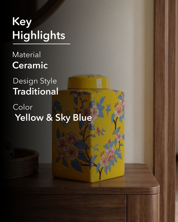 Saffron Bloom Chinoiserie Decorative Jar