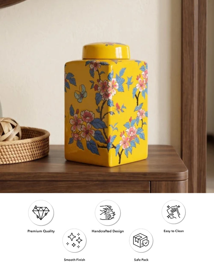 Saffron Bloom Chinoiserie Decorative Jar