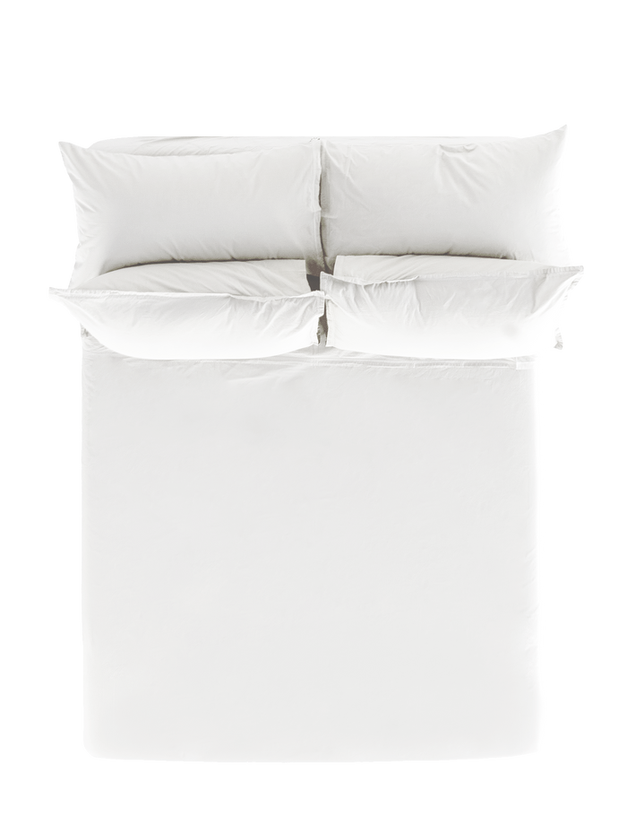 White Sei Cotton Sateen Pillowcases with Sheet Set - Overhead Flat Lay, luxury bedding | MATTEO