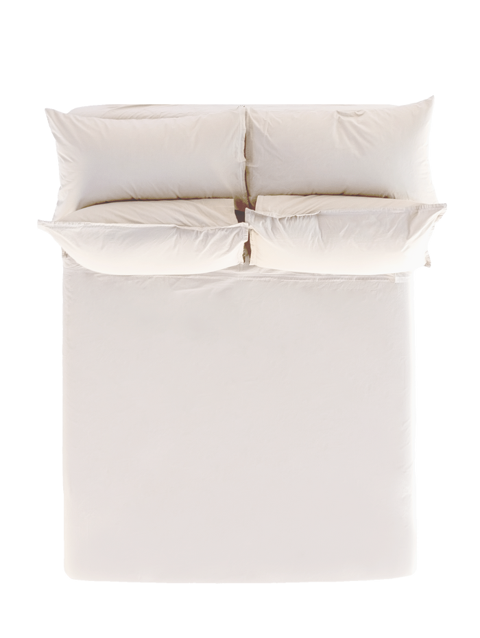 Moon Warm Ivory Sei Cotton Sateen Pillowcases with Sheet Set - Overhead Flat Lay | MATTEO