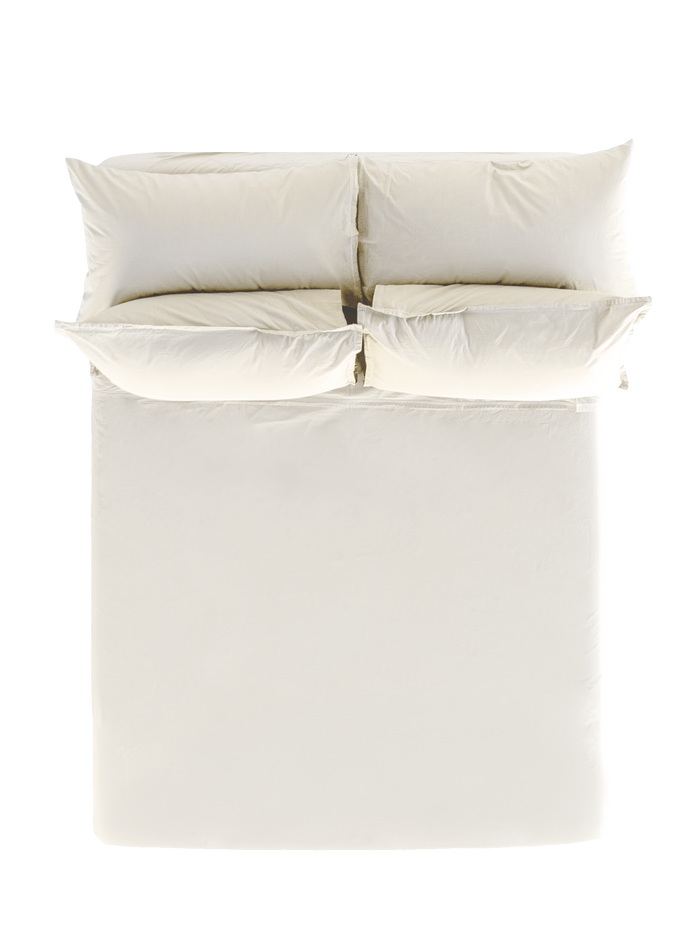 Off White Sei Cotton Sateen Pillowcases with Sheet Set - Overhead Flat Lay | MATTEO