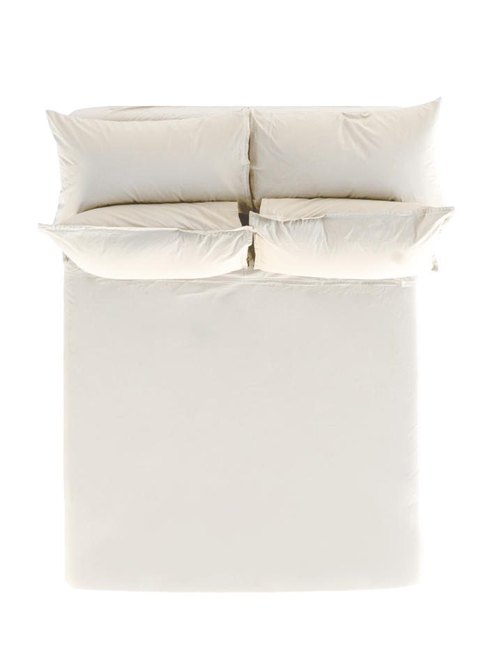 Greige Sei Cotton Sateen Pillowcases with Sheet Set - Overhead Flat Lay, luxury bedding | MATTEO