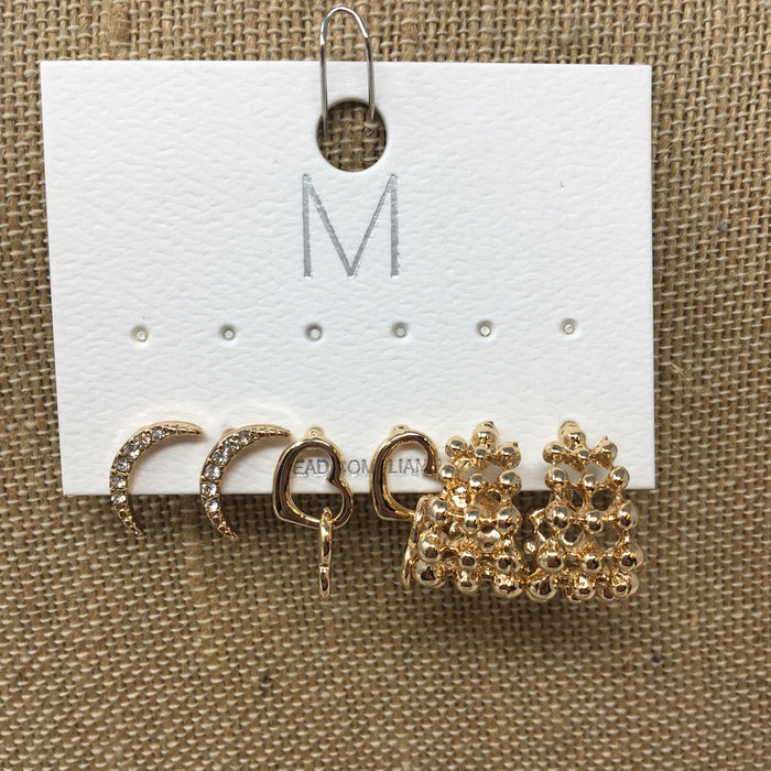 Set of 3 Gold Earring — La Bien Aimee, view 2