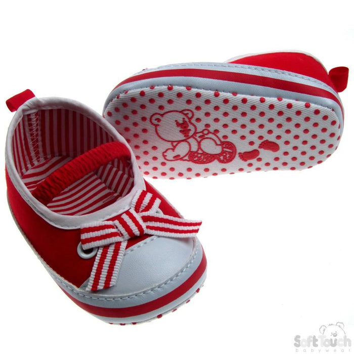 SLIP ON SHOES W/ELASTIC STRAP & STRIPY BOW: B2106 - Kidswholesale.co.uk