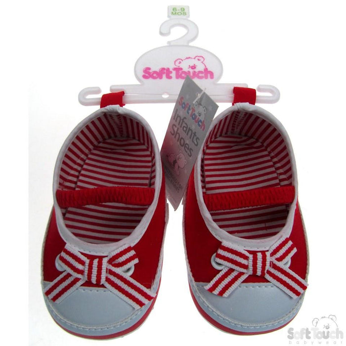 SLIP ON SHOES W/ELASTIC STRAP & STRIPY BOW: B2106 - Kidswholesale.co.uk