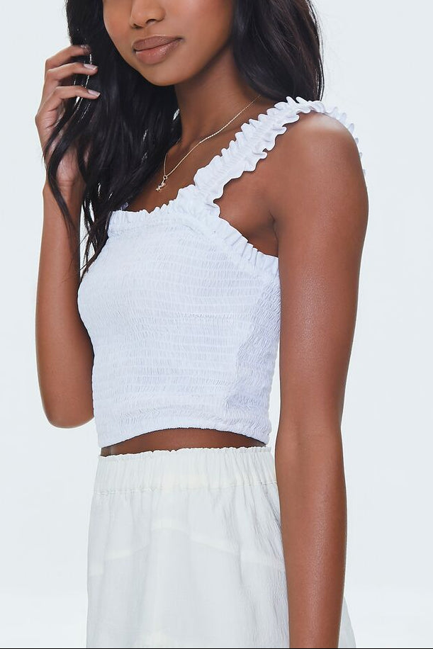 Smocked Ruffled Cropped Tank Top