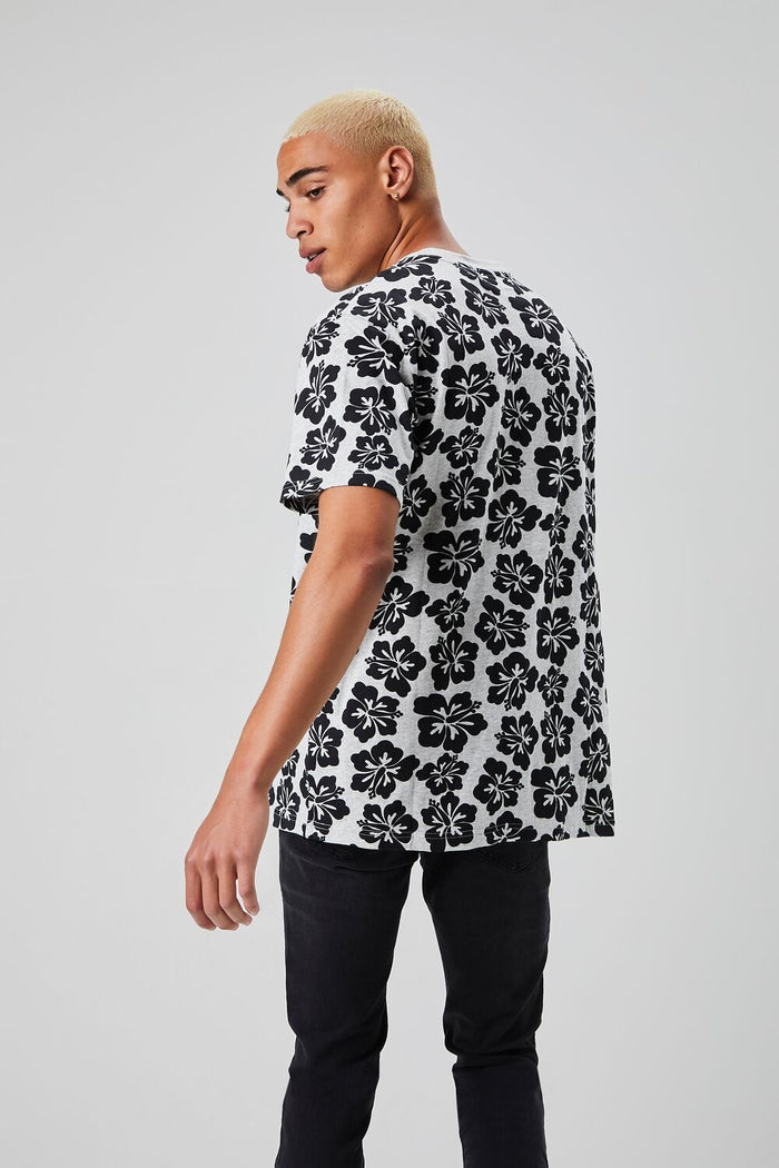 Tropical Floral Print Crew Neck Tee