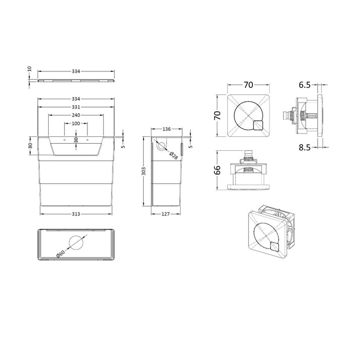 Universal Acess Concealed Cistern with Chrome Square Flush Button
