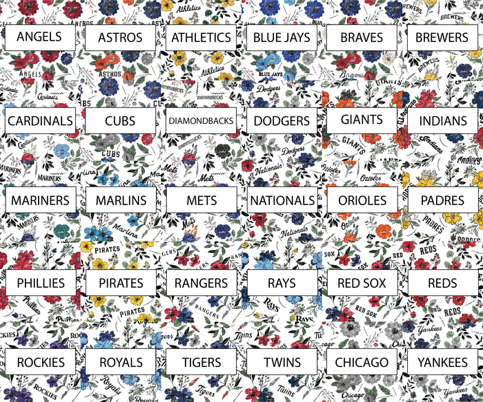 WATERCOLOR BASEBALL FLORAL 12x36