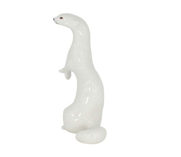 Weasel White Standing Lomonosov Porcelain Collectible Figurine