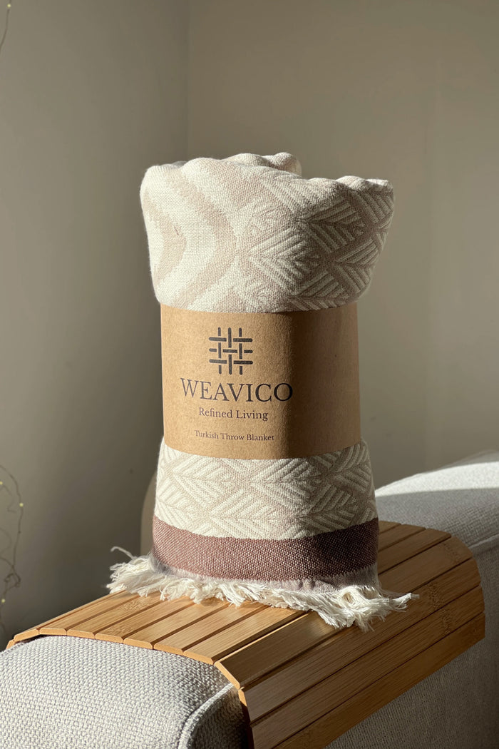Weavico Turkish Cotton Throw - Beige/Brown