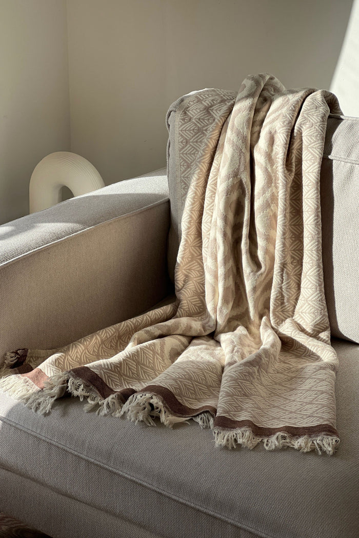 Weavico Turkish Cotton Throw - Beige/Brown