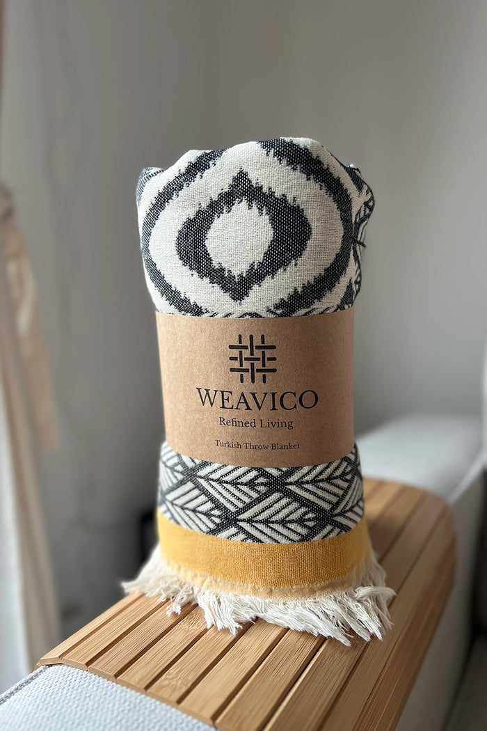 Weavico Turkish Cotton Throw -Black/Mustard