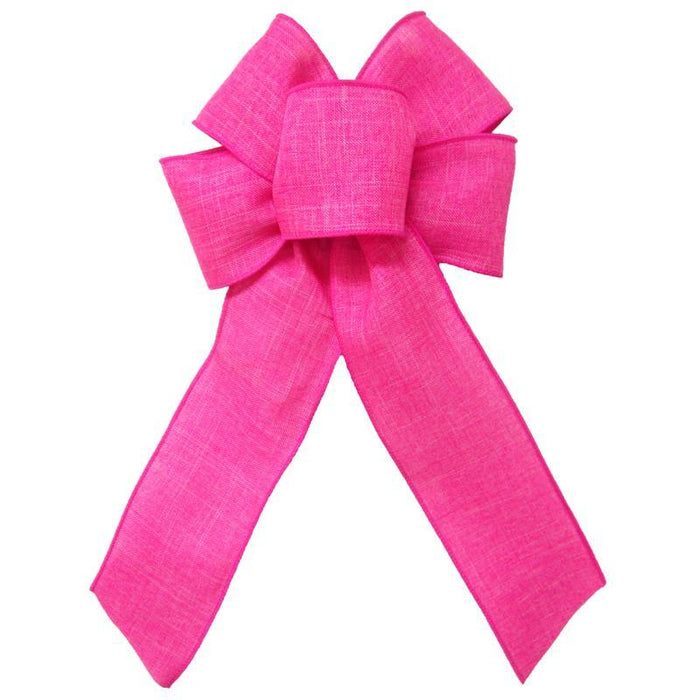 Wired Bright Pink Linen Bow (2.5"ribbon~6"Wx10"L) - Alpine Holiday Bows