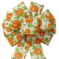 Wired Fall Pumpkins Natural Linen Bow (2.5"ribbon~10"Wx20"L) - Alpine Holiday Bows