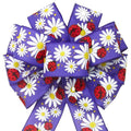 Spring Bows - Wired Ladybugs & Daisies Purple Spring Bow (2.5"ribbon~10"Wx20"L)
