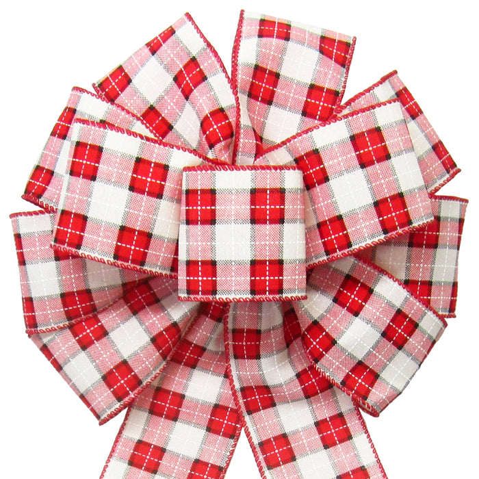 Christmas Bows - Wired Windowpane Plaid Christmas Bow (2.5"ribbon~10"Wx20"L)