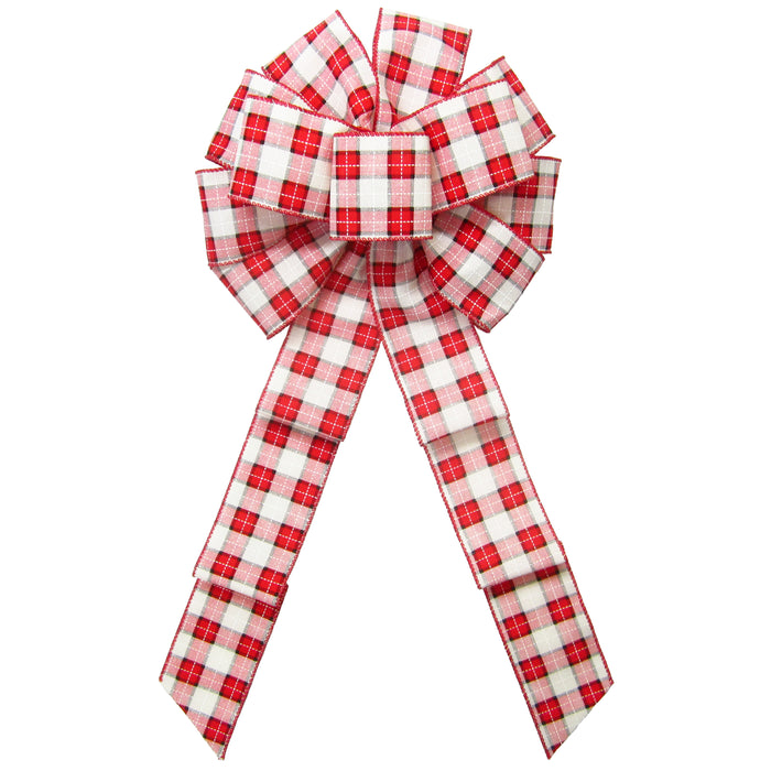 Christmas Wreath Bows - Wired Windowpane Plaid Christmas Bow (2.5"ribbon~10"Wx20"L)