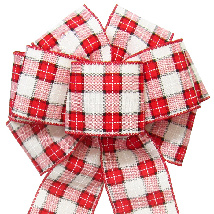 Christmas Bows - Wired Windowpane Plaid Christmas Bow (2.5"ribbon~8"Wx16"L)