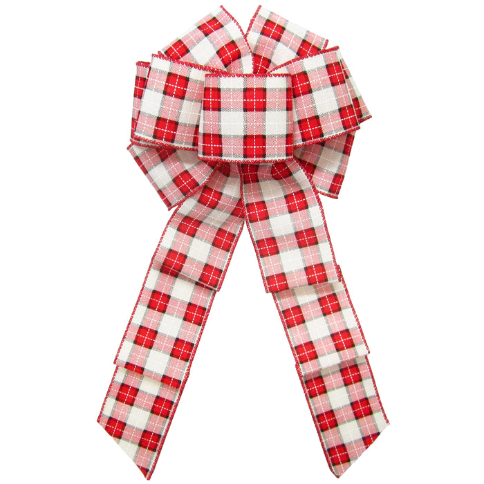Christmas Wreath Bows - Wired Windowpane Plaid Christmas Bow (2.5"ribbon~8"Wx16"L)