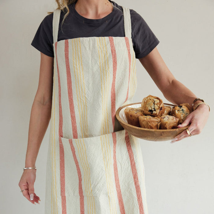 Woven Cotton Striped Apron w/ Pocket