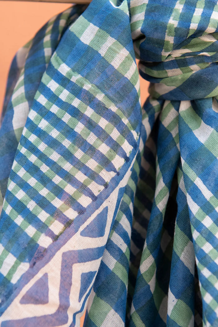 Zen Ethic Cotton Scarf 'Nissa' in Blue- 3 sizes